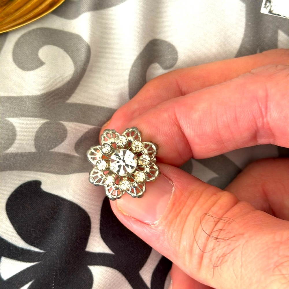 Mini Hand cut glass rhinestone flower brooch